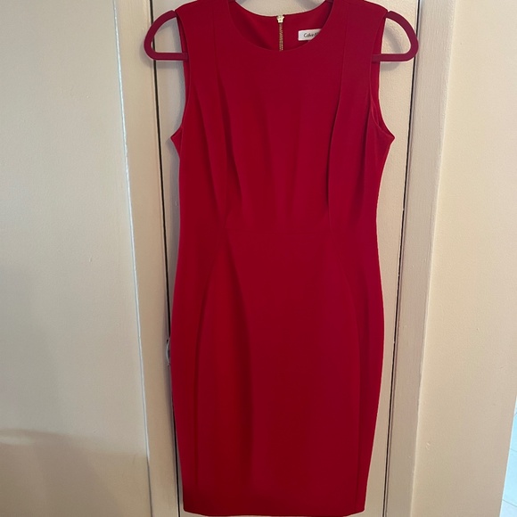 calvin klein red dress gold zipper calvin klein red sweater dress, gold zipper, tight